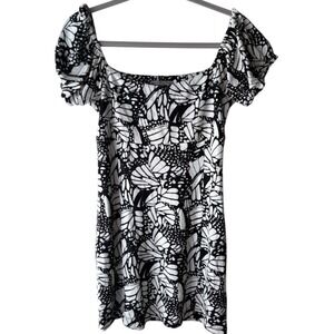Urban Outfitters Women's M Short Puff Sleeve Dress Black White Floral Fairy Boho